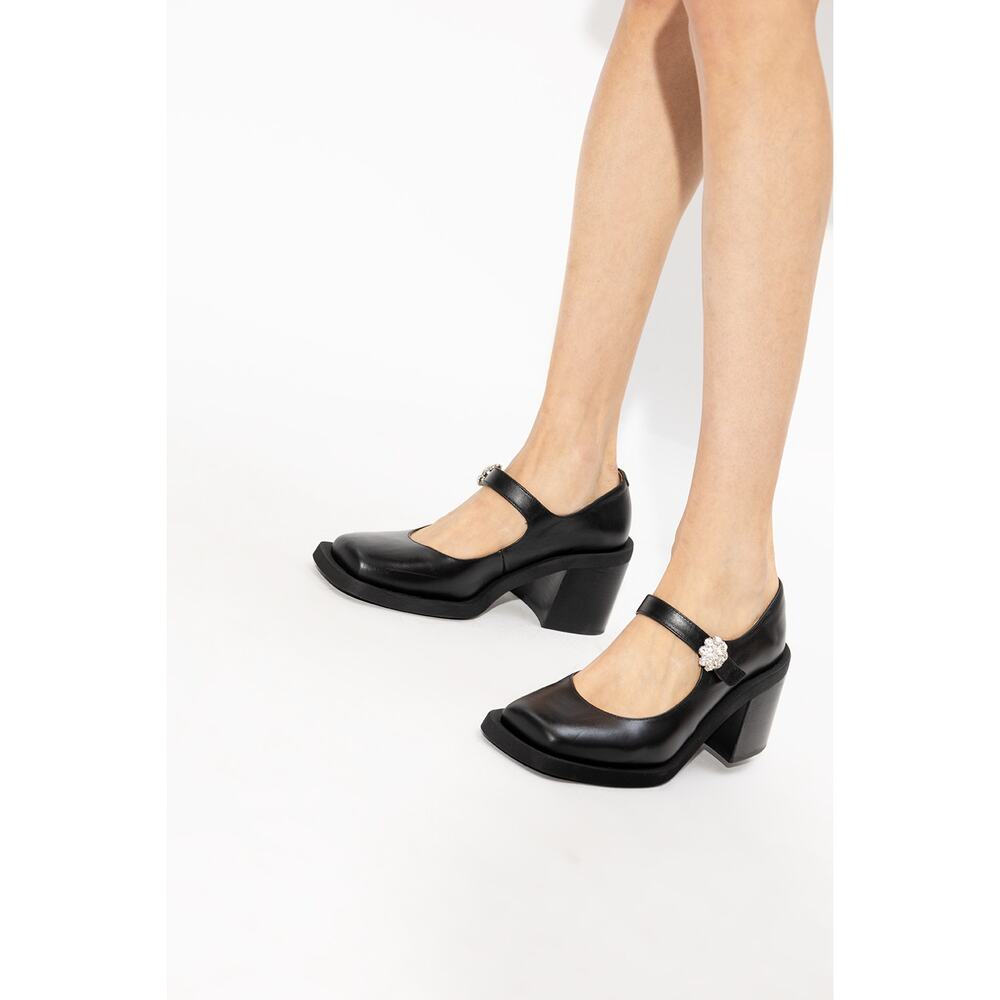 Ganni crystal embellished Mary Jane black leather shoes size 11